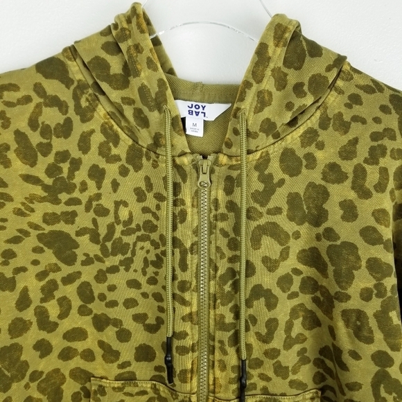 JoyLab Green Leopard Cheetah Print Zip Up Hooded Sweatshirt - Picture 7 of 9